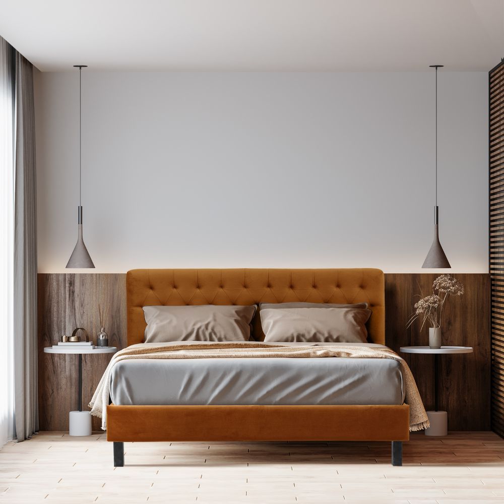 Wakefit Solis Upholstered Queen Bed without Storage (velvet amber)